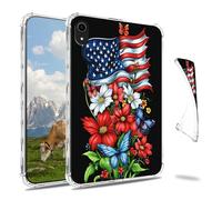 Dikoer Clear Case for iPad A16 11th Gen 11 Inch 2025/iPad 10th Gen 10.9" 2022, Slim Back Shell Anti-Slip Soft TPU Protection Transparent Shockproof Cover for Women Men, National Flag Red Flowers