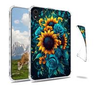 Dikoer Clear Case for iPad A16 11th Gen 11 Inch 2025/iPad 10th Gen 10.9" 2022 Tablet, Slim Back Shell Anti-Slip Soft TPU Protection Transparent Shockproof Cover for Women Men, Sunflower Blue Rose