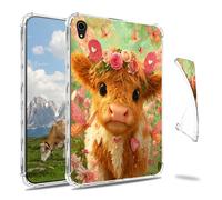 Dikoer Clear Case for iPad mini 7 A17 Pro 2024/Mini 6 8.3" 2021 7th/6th Gen Tablet, Slim Back Shell Anti-Slip Soft TPU Protection Transparent Shockproof Cover for Women Men, Trumpet Flower Yellow Ox