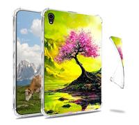 Dikoer Clear Case for iPad mini 7 A17 Pro 2024/Mini 6 8.3" 2021 7th/6th Gen Tablet, Slim Back Shell Anti-Slip Soft TPU Protection Transparent Shockproof Cover for Women, Green Cr herry Blossom