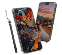 Dikoer Clear Case for iPhone 15 2025 6.1", Heavy Duty Hybrid Transparent TPU Soft Silicone Shockproof Protective Basic Cases with Mobile Phone Strap for Women Men Girl Boy, Dragon and Knight