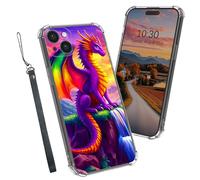 Dikoer Clear Case for iPhone 15 Plus 6.7", Heavy Duty Hybrid Transparent TPU Soft Silicone Shockproof Protective Basic Cases with Mobile Phone Strap for Women Men Girl Boy, Purple Dragon