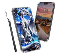 Dikoer Clear Case for iPhone 15 Plus 6.7", Heavy Duty Hybrid Transparent TPU Soft Silicone Shockproof Protective Basic Cases with Mobile Phone Strap for Women Men Girl Boy, Blue Dragon