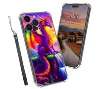 Dikoer Clear Case for iPhone 15 Pro 6.1", Heavy Duty Hybrid Transparent TPU Soft Silicone Shockproof Protective Basic Cases with Mobile Phone Strap for Women Men Girl Boy, Purple Dragon