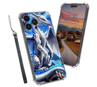 Dikoer Clear Case for iPhone 15 Pro Max 6.7", Heavy Duty Hybrid Transparent TPU Soft Silicone Shockproof Protective Basic Cases with Mobile Phone Strap for Women Men Girl Boy, Blue Dragon