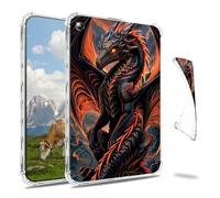 Dikoer Clear Case for Kindle Fire HD 10 (7th/9th Generation 2017/2019 Release) Tablet, Slim Back Shell Anti-Slip Soft TPU Protection Transparent Shockproof Cover for Women Men, Red Dragon
