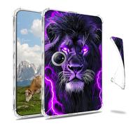 Dikoer Clear Case for OnePlus Pad 2 12.1 Inch 2024 Tablet, Slim Back Shell Anti-Slip Soft TPU Protection Transparent Shockproof Cover for Women Men, Purple Flame Lion