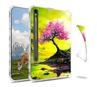 Dikoer Clear Case for Samsung Galaxy Tab S10 Lite/S10 FE 2025/S9 FE 2023 10.9", Slim Back Shell Anti-Slip Soft TPU Protection Transparent Shockproof Cover for Women Men, Green Cr herry Blossom