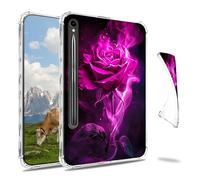 Dikoer Clear Case for Samsung Galaxy Tab S10 Lite/S10 FE 2025/S9 FE 2023 10.9" Tablet, Slim Back Shell Anti-Slip Soft TPU Protection Transparent Shockproof Cover for Women Men, Rose Red Flame