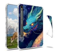 Dikoer Clear Case for Samsung Galaxy Tab S10 Plus 2024/S9 FE Plus 5G 12.4 Inch 2023 Tablet, Slim Back Shell Anti-Slip Soft TPU Protection Transparent Shockproof Cover for Women Men, Blue Flame Dragon