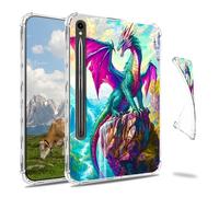 Dikoer Clear Case for Samsung Galaxy Tab S9 Plus 2023/S10 Plus 2024 12.4" Tablet, Slim Back Shell Anti-Slip Soft TPU Protection Transparent Shockproof Cover for Women Men, Purple Feather Dragon