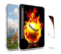 Dikoer Clear Case for Samsung Galaxy Tab S9 Plus 2023/S10 Plus 2024 12.4" Tablet, Slim Back Shell Anti-Slip Soft TPU Protection Transparent Shockproof Cover for Women Men, Flame Baseball