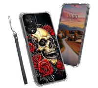 Dikoer Clear Case for TCL 50 SE/TCL40 NxtPaper 4G, Heavy Duty Hybrid Transparent TPU Soft Silicone Shockproof Protective Basic Cases with Mobile Phone Strap for Women Men Girl Boy, Rose Skull