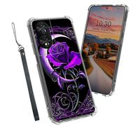 Dikoer Clear Case for TCL 50 SE/TCL40 NxtPaper 4G, Heavy Duty Hybrid Transparent TPU Soft Silicone Shockproof Protective Basic Cases with Mobile Phone Strap for Women Men Girl Boy, Purple Rose Moon
