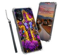 Dikoer Clear Case for TCL 50 SE/TCL40 NxtPaper 4G, Heavy Duty Hybrid Transparent TPU Soft Silicone Shockproof Protective Basic Cases with Mobile Phone Strap for Women Men Girl Boy, Purple Rose Cross