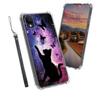 Dikoer Clear Case for TCL Ion X/Ion V/TCL 40Z, Heavy Duty Hybrid Transparent TPU Soft Silicone Shockproof Protective Basic Cases with Mobile Phone Strap for Women Men Girl Boy, Purple Star Cat