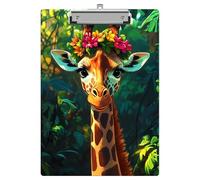Dikoer Clipboards 9 x 12.5 Inch Letter Size, Aesthetic Office Clipboard with Low Profile Metal Clip & Hanging Hook, Heavy Duty Writing Surface for Nurses Medical Home Work, Forest Giraffe