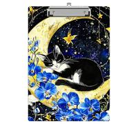 Dikoer Clipboards 9 x 12.5 Inch Letter Size, Aesthetic Office Clipboard with Low Profile Metal Clip & Hanging Hook, Heavy Duty Writing Surface for Nurses Medical Home Work, Purple Flower Moon Cat