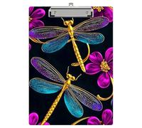 Dikoer Clipboards 9 x 12.5 Inch Letter Size, Aesthetic Office Clipboard with Low Profile Metal Clip & Hanging Hook, Heavy Duty Writing Surface for Nurses Medical Home Work, Purple Flower Dragonfly