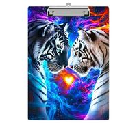 Dikoer Clipboards 9 x 12.5 Inch Letter Size, Aesthetic Office Clipboard with Low Profile Metal Clip & Hanging Hook, Heavy Duty Writing Surface for Nurses Medical Home Work, Grey White Tiger