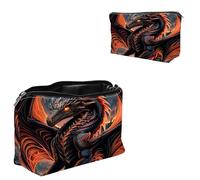 Dikoer Cosmetic Bag Travel Bag Makeup Bag for Women 7.9" x 5.1", Lycra Fabric Waterproof Cosmetic Organizer Bag for Going Out, Shopping, Cruise, Outdoor, Potluck, Red Dragon, Material: Lycra Fabric