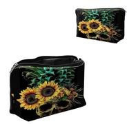 Dikoer Cosmetic Bag Travel Bag Makeup Bag for Women 7.9" x 5.1", Lycra Fabric Waterproof Cosmetic Organizer Bag for Going Out, Shopping, Cruise, Outdoor, Potluck, Pineapple Skull, Material: Lycra