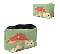 Dikoer Cosmetic Bag Travel Bag Makeup Bag for Women 7.9" x 5.1", Lycra Fabric Waterproof Cosmetic Organizer Bag for Going Out, Shopping, Cruise, Outdoor, Potluck, Mushroom Cat, Material: Lycra Fabric
