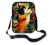 Dikoer Crossbody Bags for Women Men Mom with Adjustable Strap 9x7 Inch Zipper Closure, Small Messenger Purses, Three Cats Flower, Crossbody Bags w/ 2 Zippered Pocket