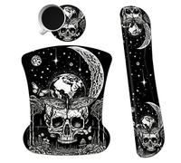 Dikoer Ergonomic Mouse Pad with Wrist Support Gel Mouse Pads and Upgrade Keyboard Wrist Rest Pad Set, Coasters Non-Slip PU Base Mouse Mat for Office Gaming Computer Laptop Home, Skull Moon Butterfly
