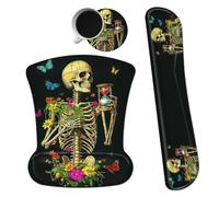 Dikoer Ergonomic Mouse Pad with Wrist Support Gel Mousepads and Upgrade Keyboard Wrist Rest Pad Set, Coasters Non-Slip PU Base Mouse Mat for Office Gaming Computer Laptop, Flower Butterfly Skull