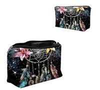 Dikoer Flower Green Cosmetic Bag Travel Bag Toiletry Bag Makeup Bag 7.9" x 5.1", Lycra Fabric Waterproof Cosmetic Organizer Bag for Going Out, Shopping, Cruise, Outdoor, Potluck, Puffy Dream Net