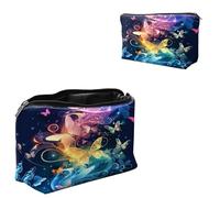 Dikoer Flower Green Cosmetic Bag Travel Bag Toiletry Bag Makeup Bag 7.9" x 5.1", Lycra Fabric Waterproof Cosmetic Organizer Bag for Going Out, Shopping, Cruise, Outdoor, Potluck, Butterfly, Material