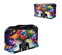 Dikoer Flower Green Cosmetic Bag Travel Bag Toiletry Bag Makeup Bag 7.9" x 5.1", Lycra Fabric Waterproof Cosmetic Organizer Bag for Going Out, Shopping, Cruise, Outdoor, Potluck, Flower Girl, Material