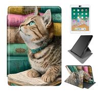 Dikoer for 6.8" Kindle Paperwhite (11th Generation 2021) & Kindle Paperwhite Signature Edition Case, 360 Degree Rotating Adjustable Stand Smart Leather Tablet Cover for Women Men, Book Cat Blue