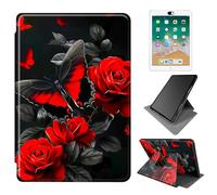 Dikoer for 6" All-New Kindle 11th Generation 2024/2022 Release e-Reader Case, 360 Degree Rotating Adjustable Stand Smart Leather Tablet Cover for Women Men, Red Rose Butterfly