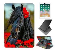 Dikoer for 6" All-New Kindle 11th Generation 2024/2022 Release e-Reader Case, 360 Degree Rotating Adjustable Stand Smart Leather Tablet Cover for Women Men, Red Flower Black Horse