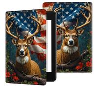 Dikoer for 6" Amazon Kindle Paperwhite 11th Generation 2024/2022 Release Model No: C2V2L3 Tablet Case, Slim Kickstand Stand Leather Smart Cover with Auto Wake/Sleep for Women Men, Flag Flower Deer