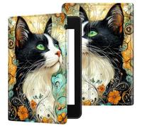 Dikoer for 6" Amazon Kindle Paperwhite 11th Generation 2024/2022 Release Model No: C2V2L3 Tablet Case, Slim Kickstand Stand Leather Smart Cover with Auto Wake/Sleep for Women Men, Black White Cat