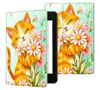 Dikoer for 7" Kindle Paperwhite 12th Generation 2024 & Kindle Colorsoft Signature Edition Tablet Case, Slim Kickstand Stand Leather Smart Cover with Auto Wake/Sleep, Cute Cat Flower