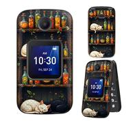 Dikoer for Alcatel Go Flip 4/TCL Flip Pro/TCL Flip Phone Case with Tempered Glass Screen Protector Heavy Duty Grid Texture Rugged Shockproof Protective Cover for Women Men, Cat Book Bottle