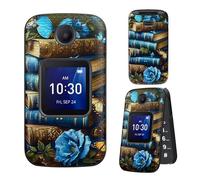 Dikoer for Alcatel Go Flip 4/TCL Flip Pro/TCL Flip Phone Case with Tempered Glass Screen Protector Heavy Duty Grid Texture Rugged Shockproof Protective Cover for Women Men, Blue Book