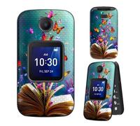 Dikoer for Alcatel Go Flip 4/TCL Flip Pro/TCL Flip Phone Case with Tempered Glass Screen Protector Heavy Duty Grid Texture Rugged Shockproof Protective Cover for Women Men, Book Butterfly Blue