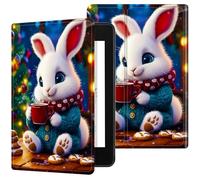 Dikoer for All-New 6" Kindle 11th Generation 2024/2022 Release E-Reader Case, Slim Kickstand Stand Leather Smart Cover with Auto Wake/Sleep, Cute White Rabbit