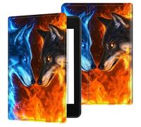 Dikoer for All-New 6" Kindle 11th Generation 2024/2022 Release E-Reader Case, Slim Kickstand Stand Leather Smart Cover with Auto Wake/Sleep, Red Blue Flame Wolf