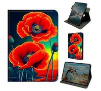 Dikoer for Amazon Kindle Fire 7 (5th/7th/9th Generation, 2015/2017/2019 Release) Case, 360 Degree Rotating Stand Smart Folio Protective Cover with Auto Sleep/Wake for Women Men, Red Flower