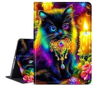 Dikoer for Amazon Kindle Fire HD 10 (9th/7th/5th Generation, 2019/2017/2015 Release) 10.1" Tablet Case, Slim Kickstand Stand Leather Smart Cover with Auto Wake/Sleep, Candle Black Cat