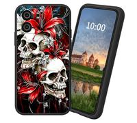 Dikoer for Blu View 5 B160V TPU Soft Matte Candy Cover, Men Women's Cell Phone Accessories Bumper Shockproof Protection Anti-Fingerprint Matte Case - Red Lily Skull