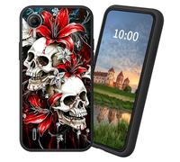 Dikoer for Cricket Debut S2/AT&T Calypso 4 TPU Soft Matte Candy Cover, Men Women's Cell Phone Accessories Bumper Shockproof Protection Anti-Fingerprint Matte Case - Red Lily Skull