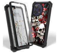 Dikoer for Cricket Icon Pro 2026/AT&T Motivate Pro 2 5G Case with Screen Protector, Heavy Duty Dual Layer Hard PC & Silicone Shockproof Protective Phone Cover for Women Men, Red Lily Skull