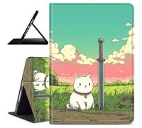 Dikoer for iPad 10.2 Inch 9th/8th/7th Generation 2021/2020/2019 Case, Slim Leather Anti-Slip Multi-Angle Viewing Stand Shockproof Protective Smart Cover for Travel Office, White Cat Cloud
